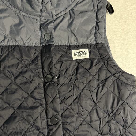Pink Victoria Secret Women Black Polyester Marshmallow Puffer Vest Size Small - Picture 2 of 4